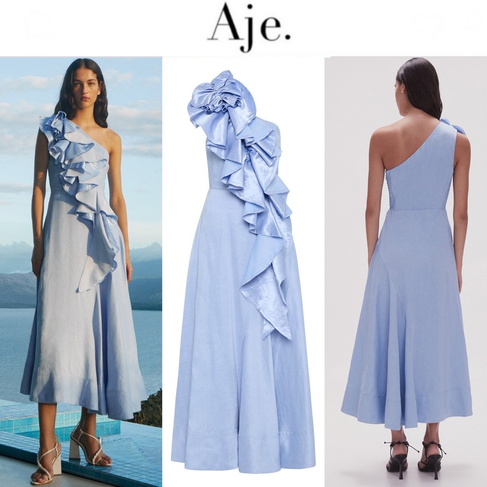 Aje Light Blue One-Shoulder Midi Dress
